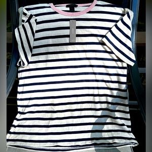 J. Crew navy striped T-shirt with pink trim Size M